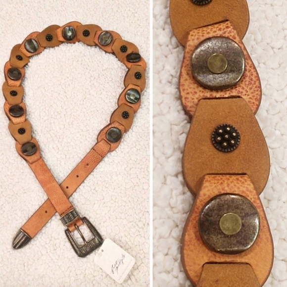 RARE*FREE PEOPLE Medallion Raw Cowhide Leather Bohemian Belt $98-FP.COM 2021' - Picture 4 of 16